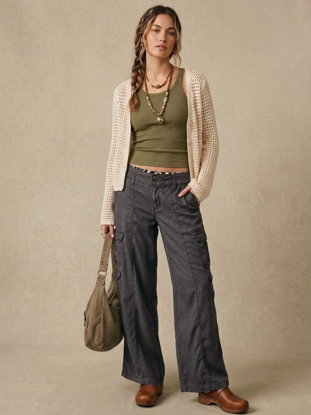 Hei Hei Anthropologie Y2K Wide Leg Tencel Cargo Pants Mid Rise Gray Size 12